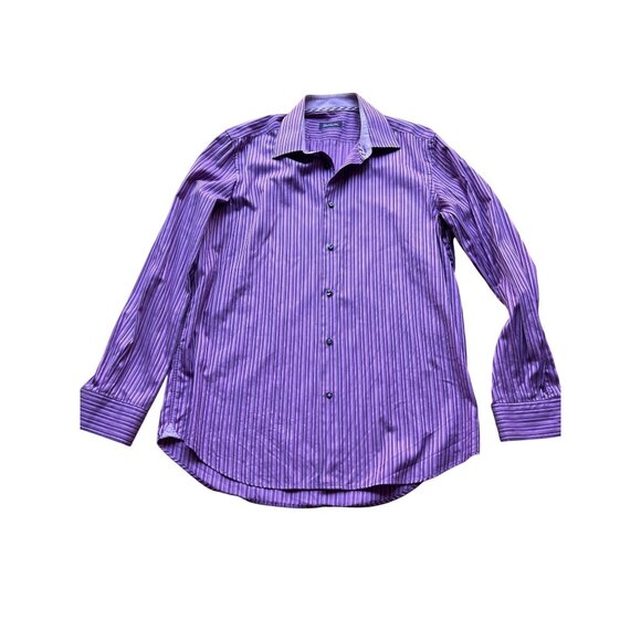 Robert Graham Size 42 16.5 Purple Striped Cotton Long Sleeve Button-Up Shirt